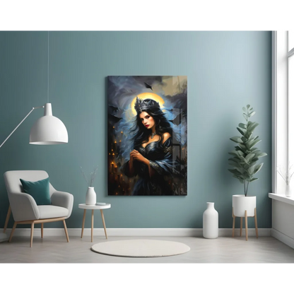 Gothic queen crown wall art canvas portrait of crowned woman in black