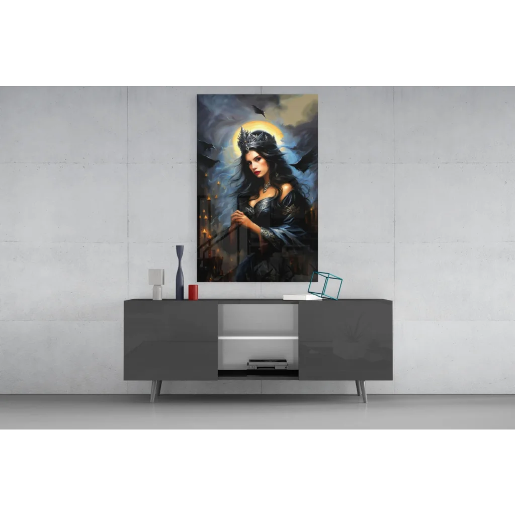 Gothic queen crown wall art portrait of crowned woman with staff