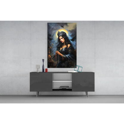 Gothic queen crown wall art portrait of crowned woman with staff