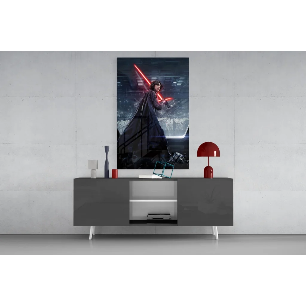 Kylo Ren dual lightsaber wall art canvas print in dramatic Star Wars style