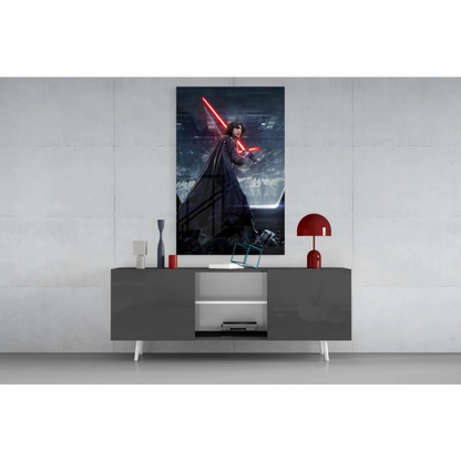 Kylo Ren dual lightsaber wall art canvas print in dramatic Star Wars style