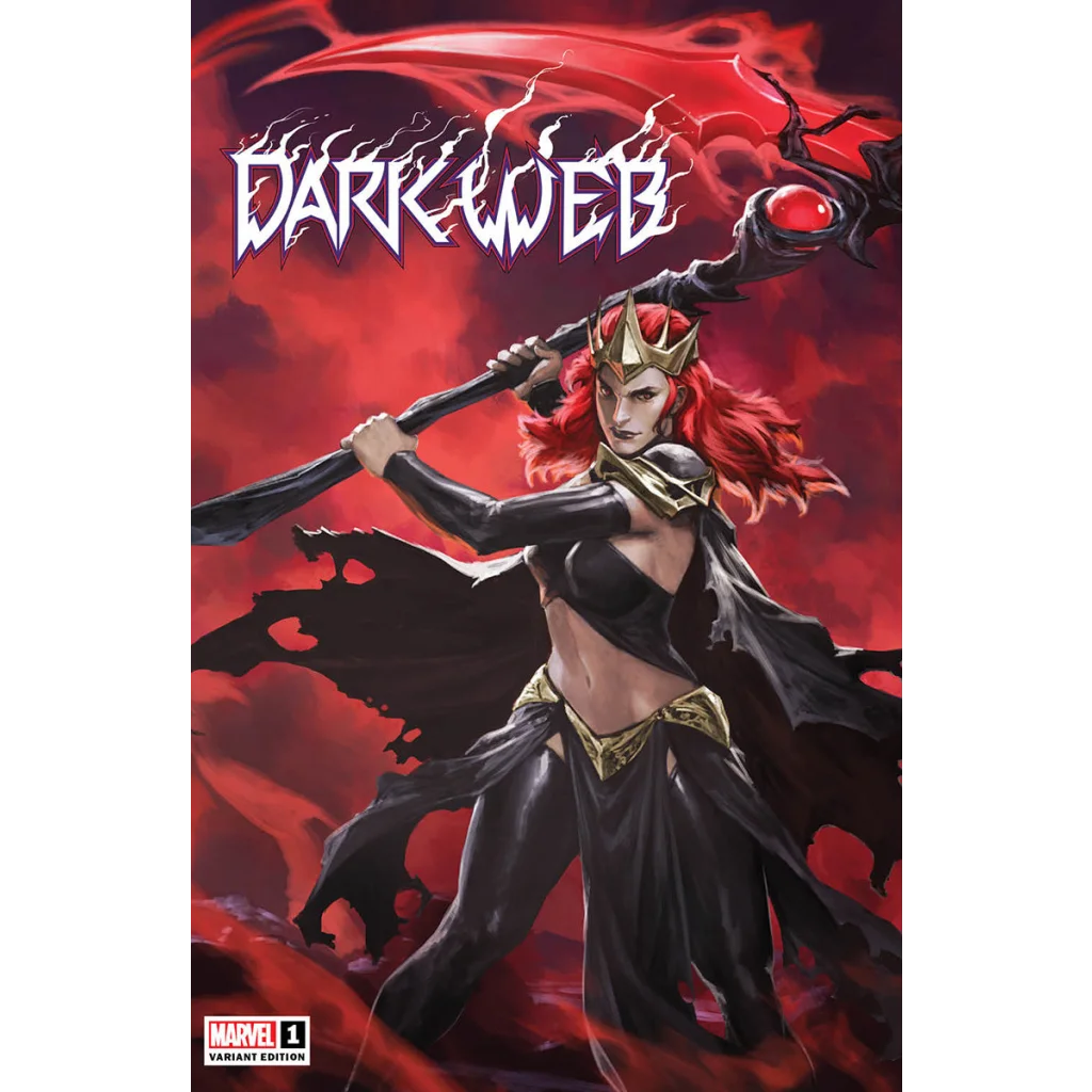 Dark Web Marvel Comic Graded Blue Label Unknown Comics Skan featuring a red-haired queen with a scythe