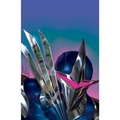 Blue and silver armored figure with sharp claws from Darkhawk with Captain America and Unknown Comics