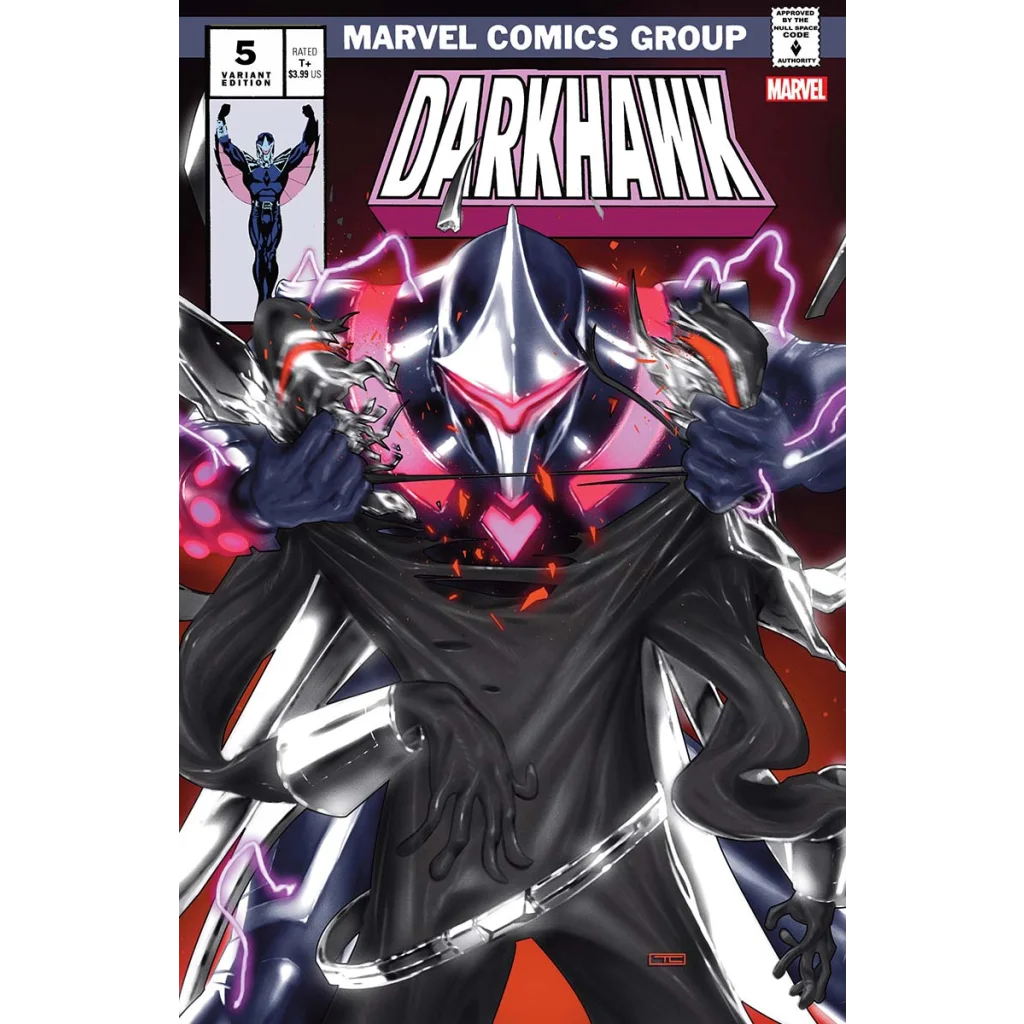 Darkhawk Issue 5 Explosive Finale Variant Cover comic book with character in metallic suit and black cape