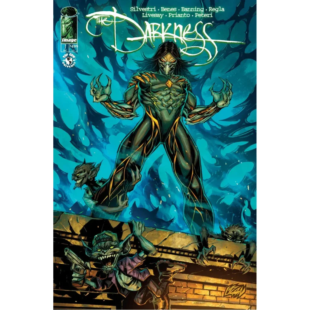Darkness 2025 #1 comic book cover by franck uzan features a muscular armored figure with glowing orange veins