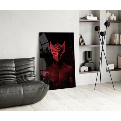 Neon red geometric mask glass wall art canvas print