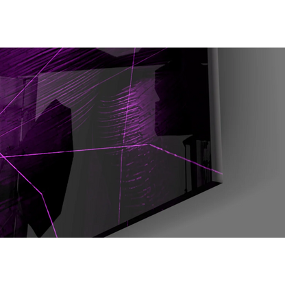 Shattered purple neon glass wall art print with vibrant cracks
