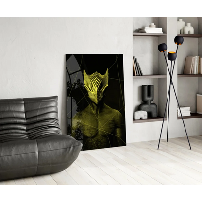 Stylized black-yellow face glass wall art print on canvas