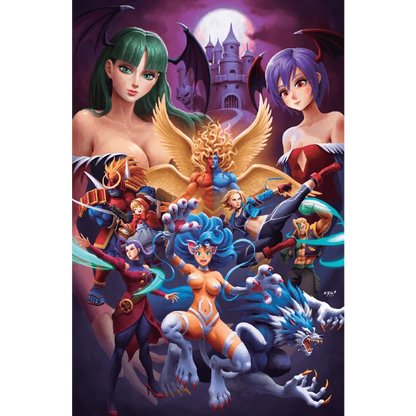 Vibrant Darkstalkers characters from Street Fighter Dark Love comic crossover scene
