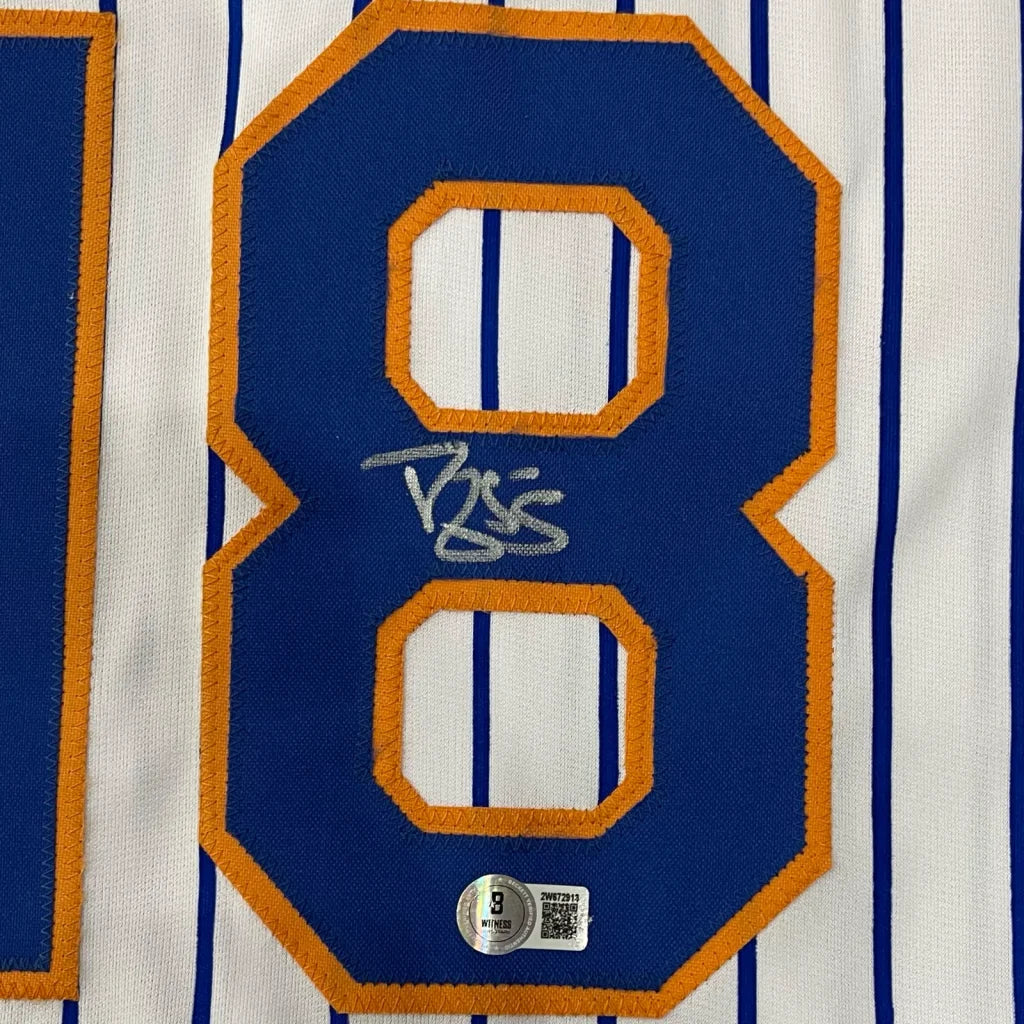 Darryl Strawberry autographed New York Mets pinstripe jersey with blue and orange number 8