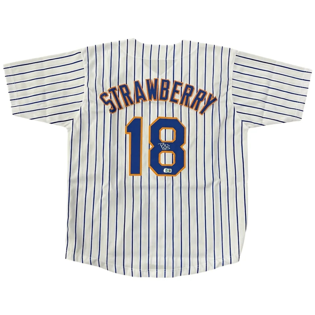 Darryl Strawberry autographed New York Mets pinstripe jersey with 18 strawberries