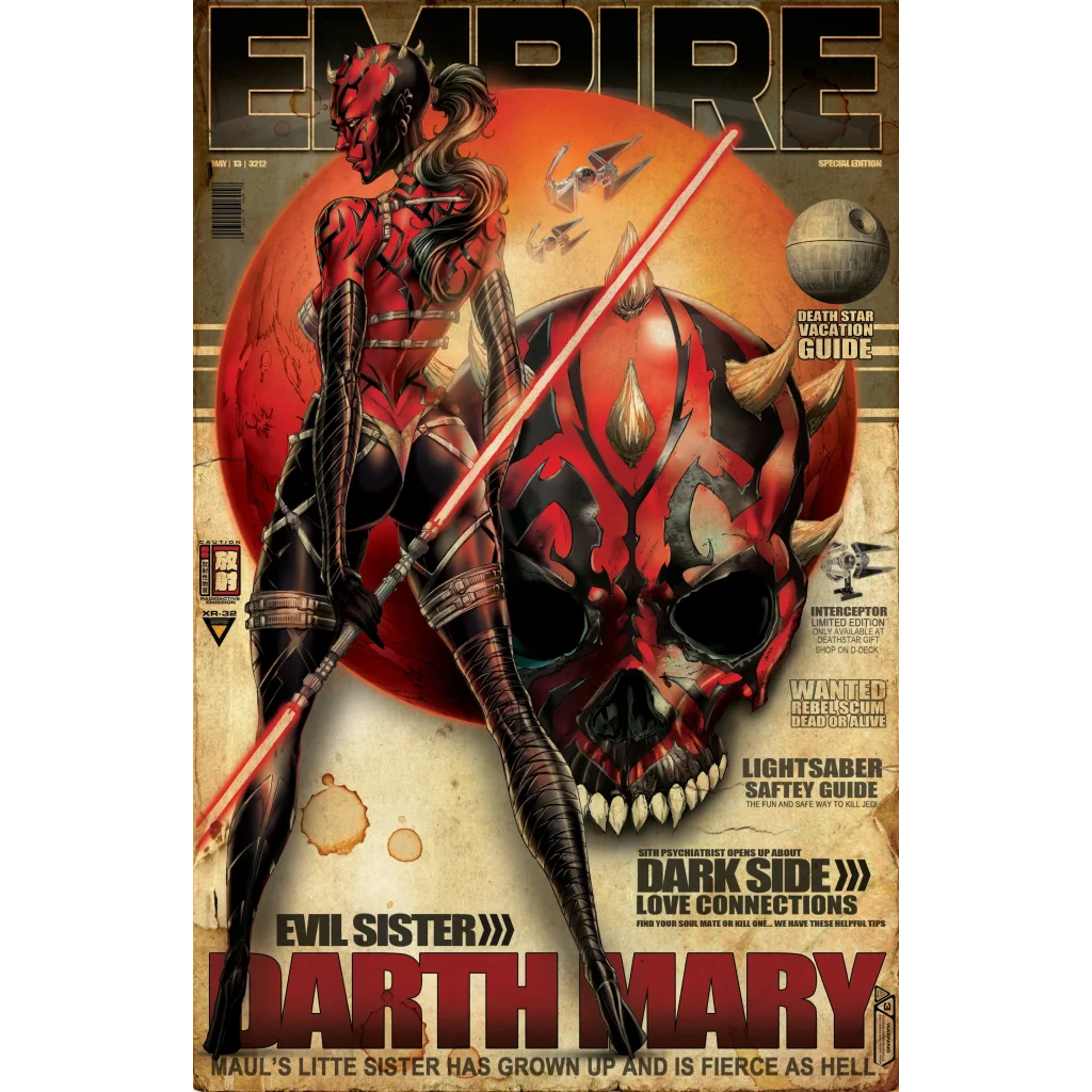 Darth Maul brushed aluminum poster print with dual lightsabers