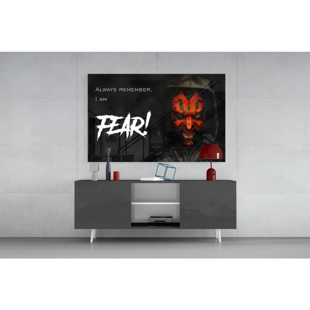 Bold Darth Maul fear quote wall art print in black and orange