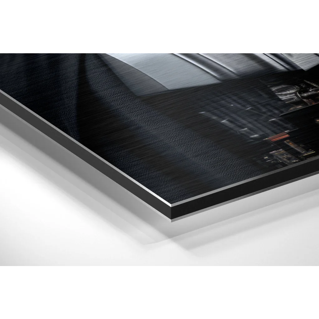 Sleek black carbon fiber laptop case with brushed aluminium Dibond accents