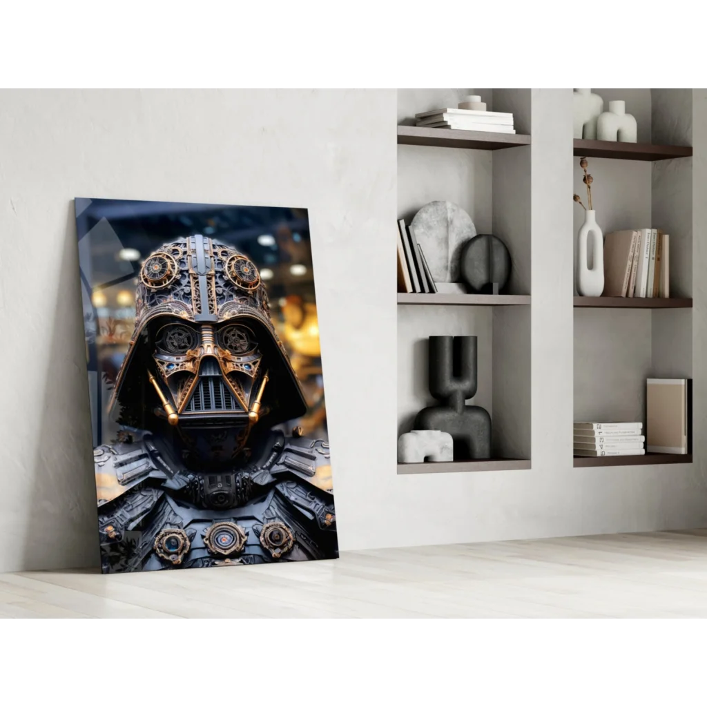 Steampunk Darth Vader glass wall art canvas with brass gears