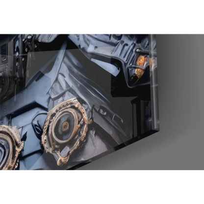 Steampunk Darth Vader glass wall art with ornate brass gear