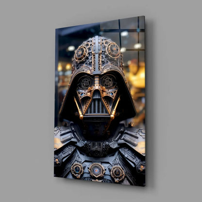 Steampunk Darth Vader glass wall art canvas with brass gears