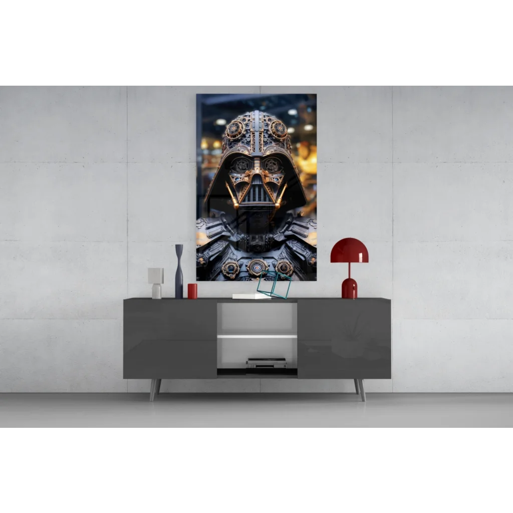 Steampunk Darth Vader glass wall art canvas with brass gears