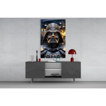Steampunk Darth Vader glass wall art canvas with brass gears