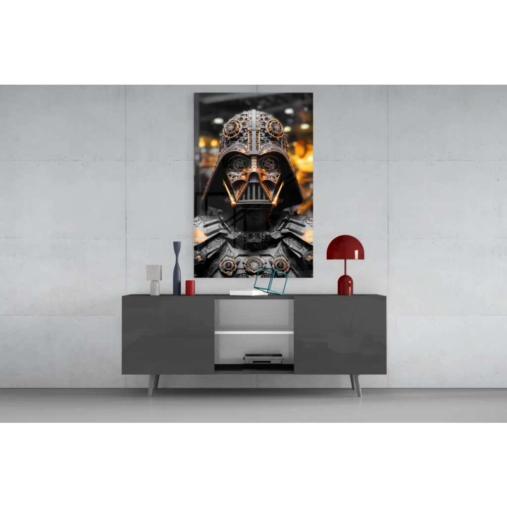 Steampunk Darth Vader glass wall art canvas with gears