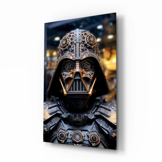 Steampunk Darth Vader glass wall art canvas with brass gears