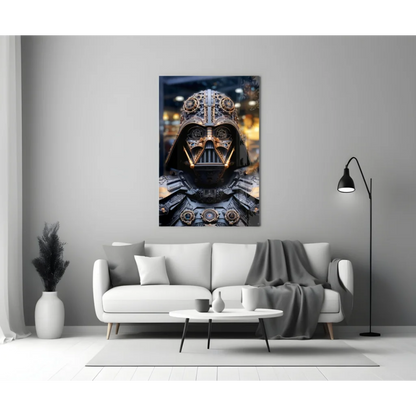 Steampunk Darth Vader glass wall art canvas with brass gears