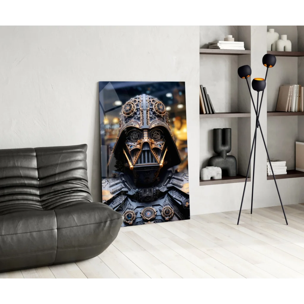 Steampunk Darth Vader glass wall art canvas with brass gears