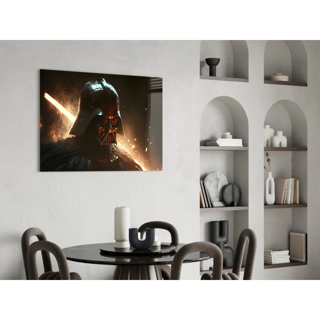 Darth Vader fiery lightsaber glass wall art canvas print