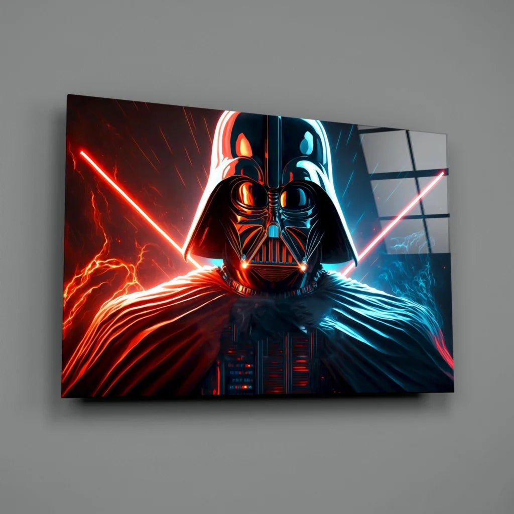 Darth Vader neon lightsaber glass wall art canvas print