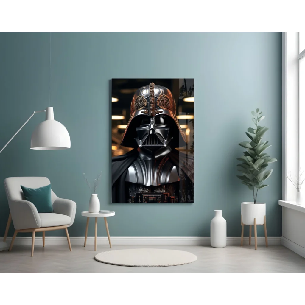 Darth Vader Glass Wall Art Portrait with Gold Details | Contemporary Home Wall Art | vintageantiquesgifts.com