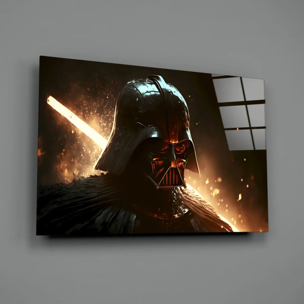 Darth Vader fiery lightsaber glass wall art canvas print