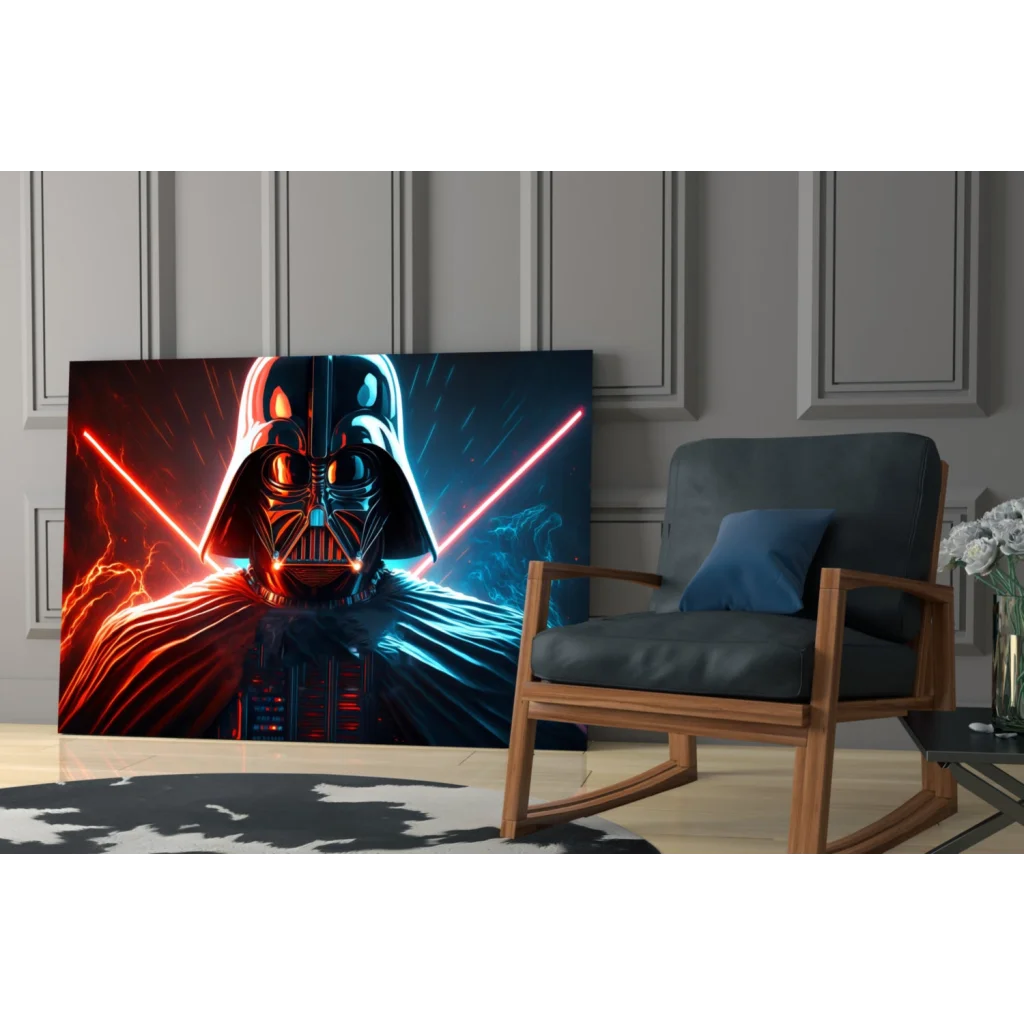 Darth Vader neon lightsaber glass wall art canvas print