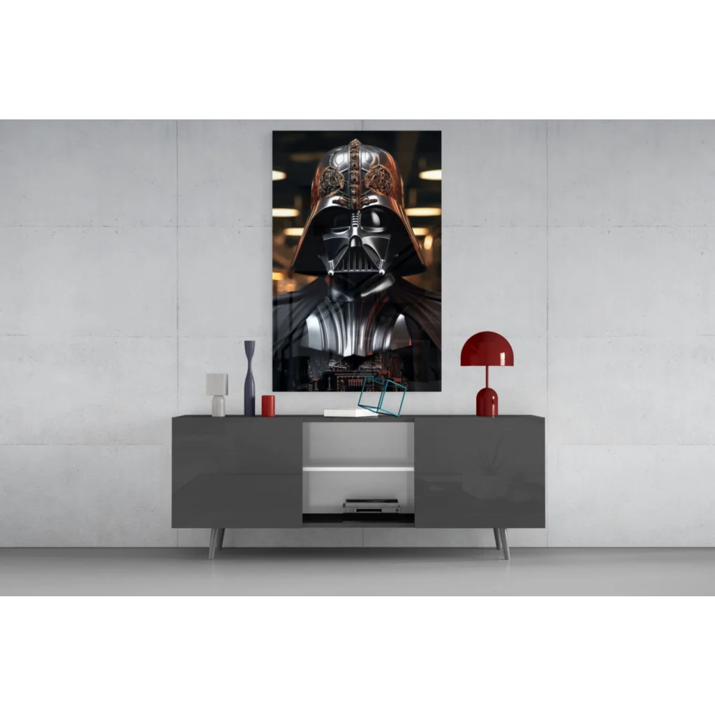 Darth Vader glass wall art portrait with gold details