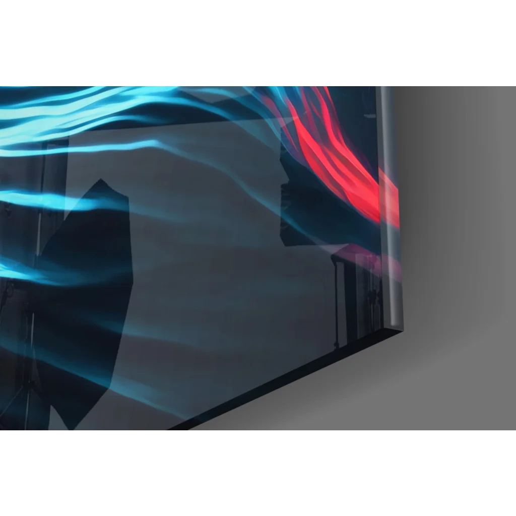 Sleek Darth Vader lightsaber glass wall art with vibrant TV waves