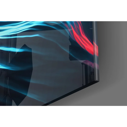 Sleek Darth Vader lightsaber glass wall art with vibrant TV waves