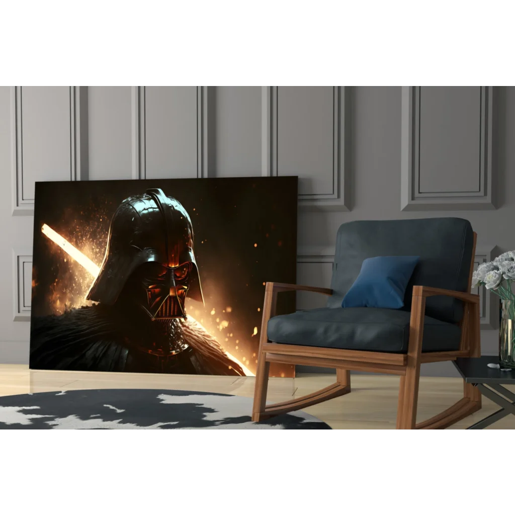 Darth Vader fiery lightsaber glass wall art canvas print