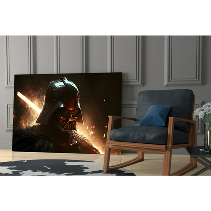 Darth Vader fiery lightsaber glass wall art canvas print
