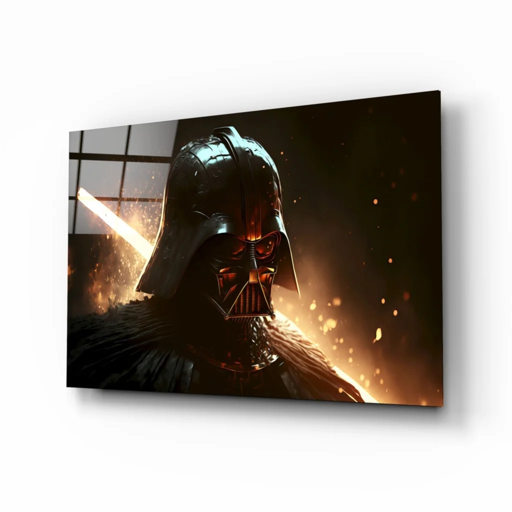 Darth Vader fiery lightsaber glass wall art canvas print