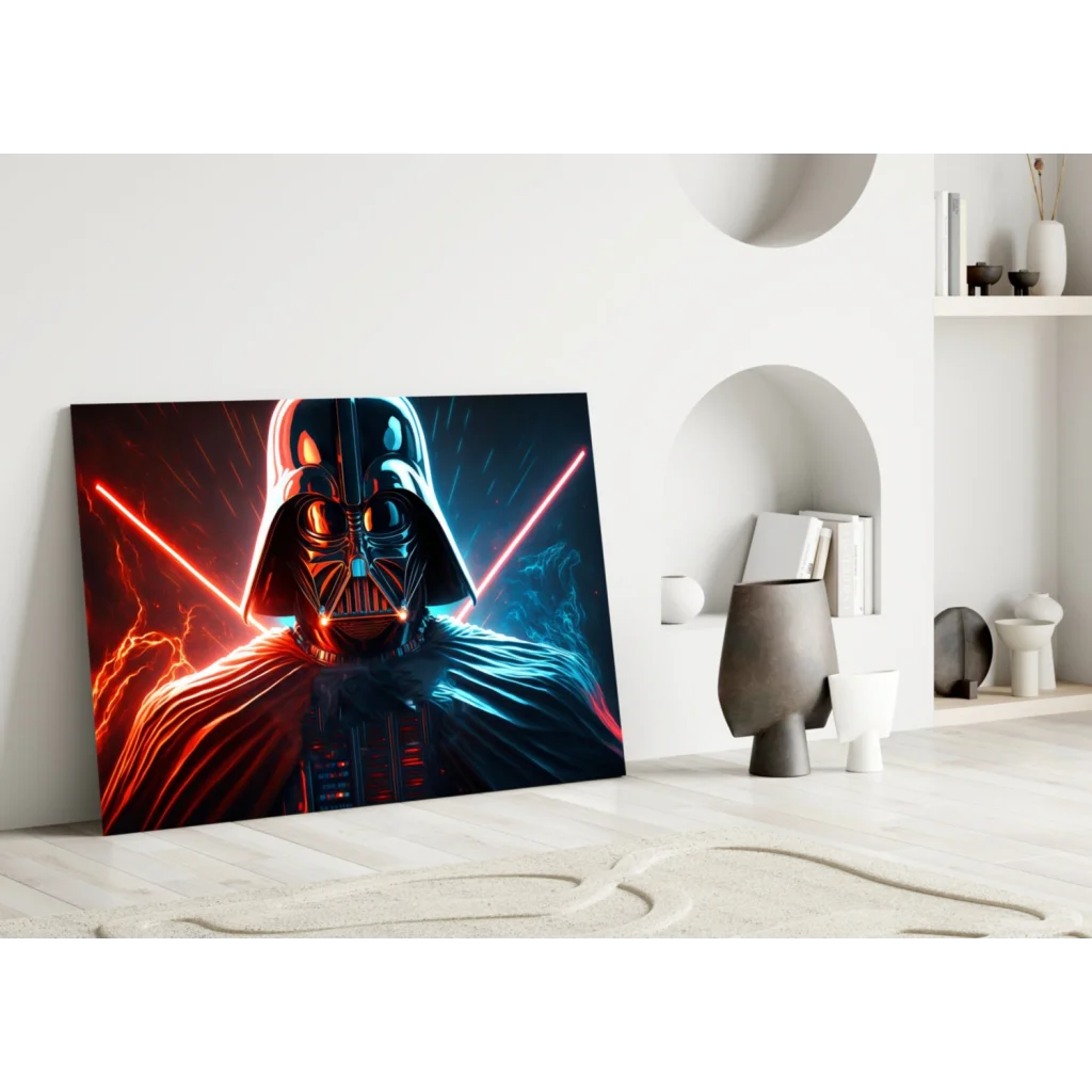 Darth Vader neon lightsaber glass wall art canvas print