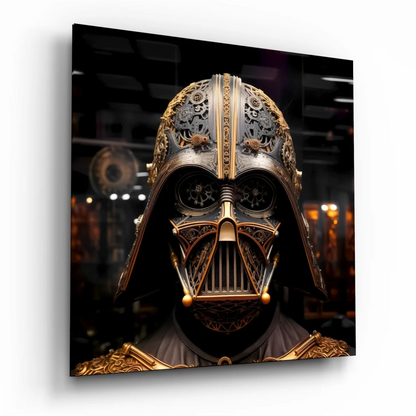 Steampunk Darth Vader Tempered Glass Art with Golden Gears | Insigneart USA | vintageantiquesgifts.com