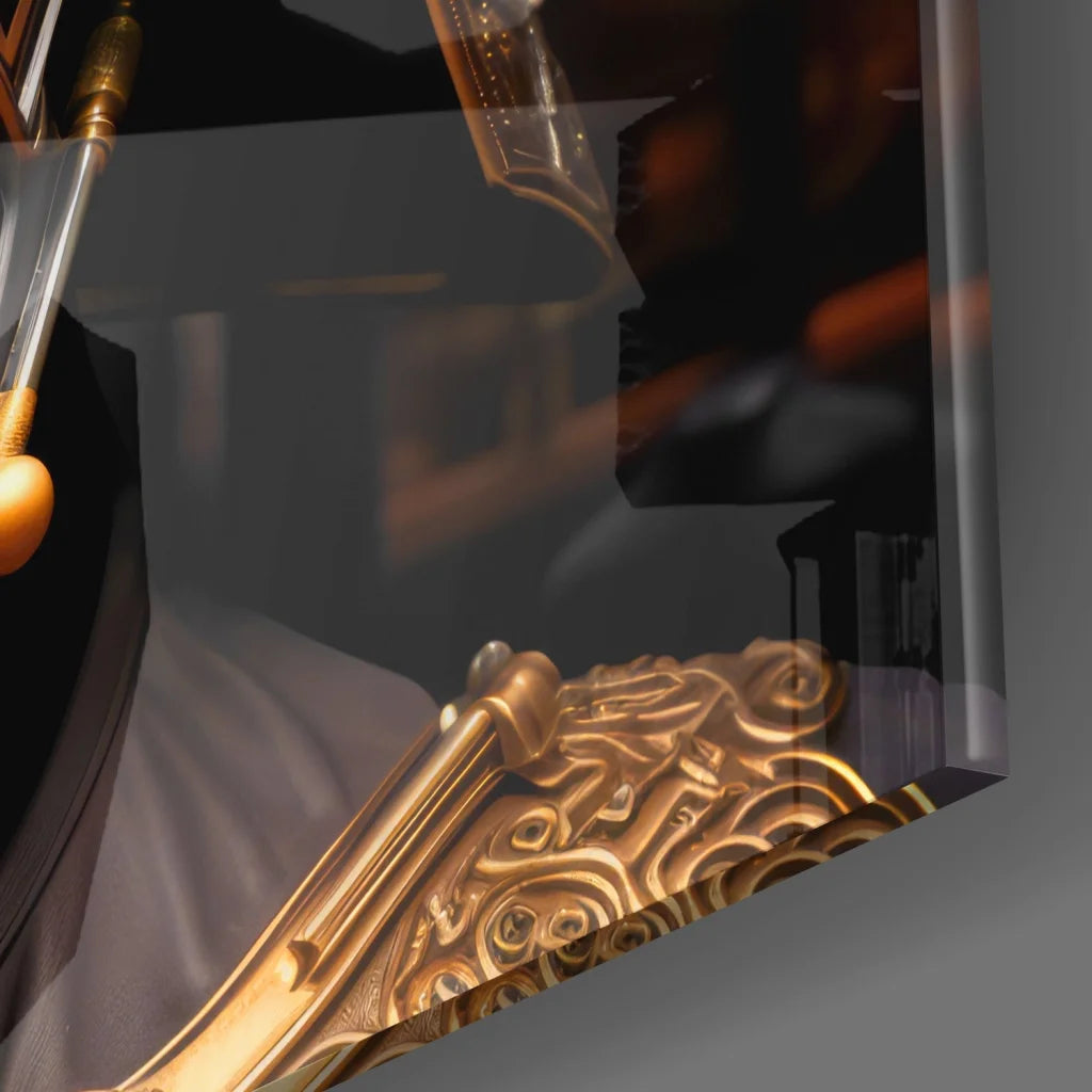 Steampunk Darth Vader Tempered Glass Art with Golden Gears | Modern Wall Art Decor | vintageantiquesgifts.com