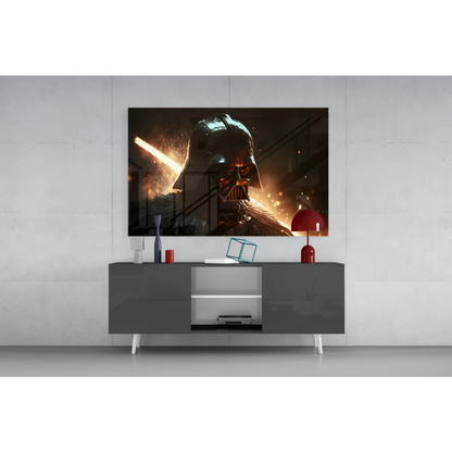 Darth Vader fiery lightsaber glass wall art canvas print