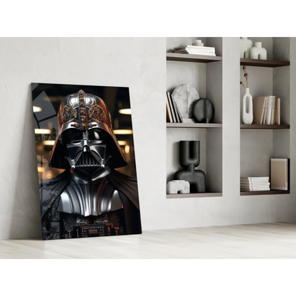 Sleek Darth Vader glass wall art portrait with gold details