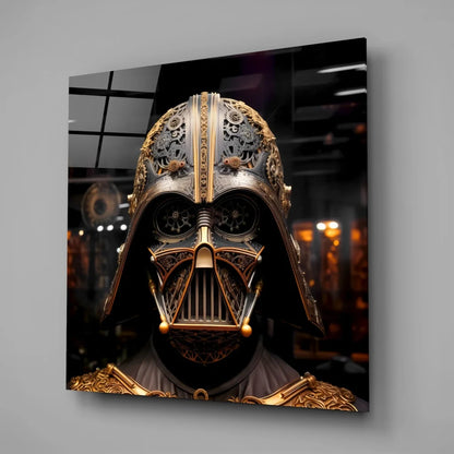 Steampunk Darth Vader Tempered Glass Art with Golden Gears | Glass Wall Art Print | vintageantiquesgifts.com