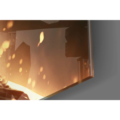 Darth Vader fiery lightsaber glass wall art with glowing orbs