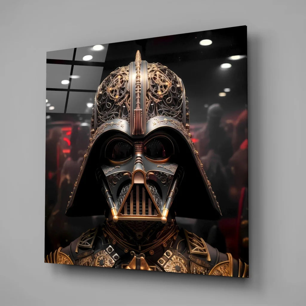Steampunk Darth Vader Tempered Glass Art with Gold Details | Glass Wall Art Print | vintageantiquesgifts.com