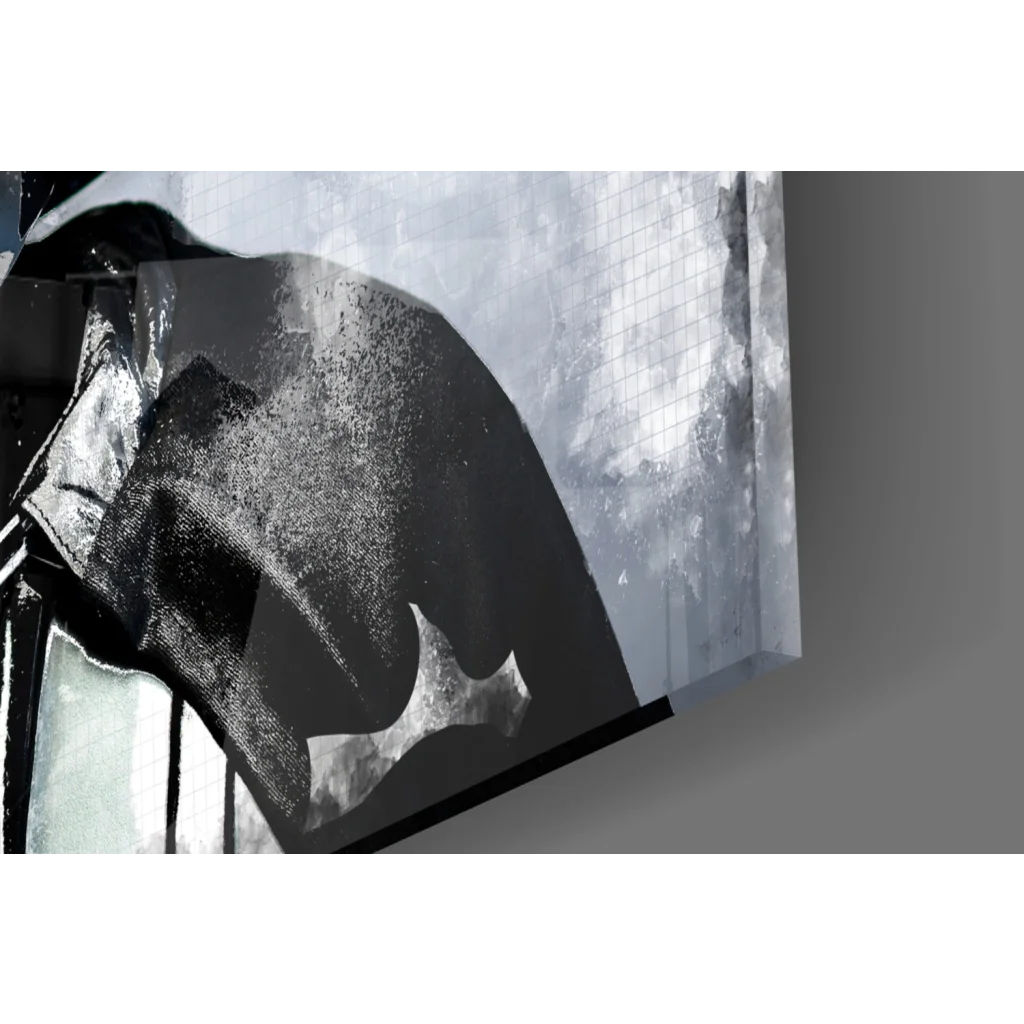 Black and white Darth Vader glass wall art with metallic silver highlights