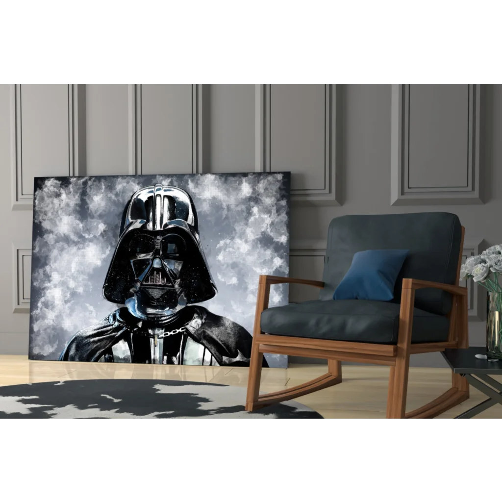 Darth Vader black and silver glass wall art with metallic highlights