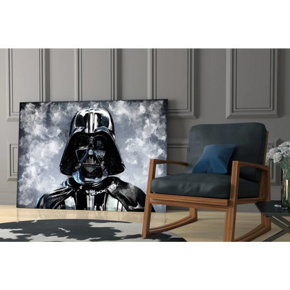 Darth Vader black and silver glass wall art with metallic highlights