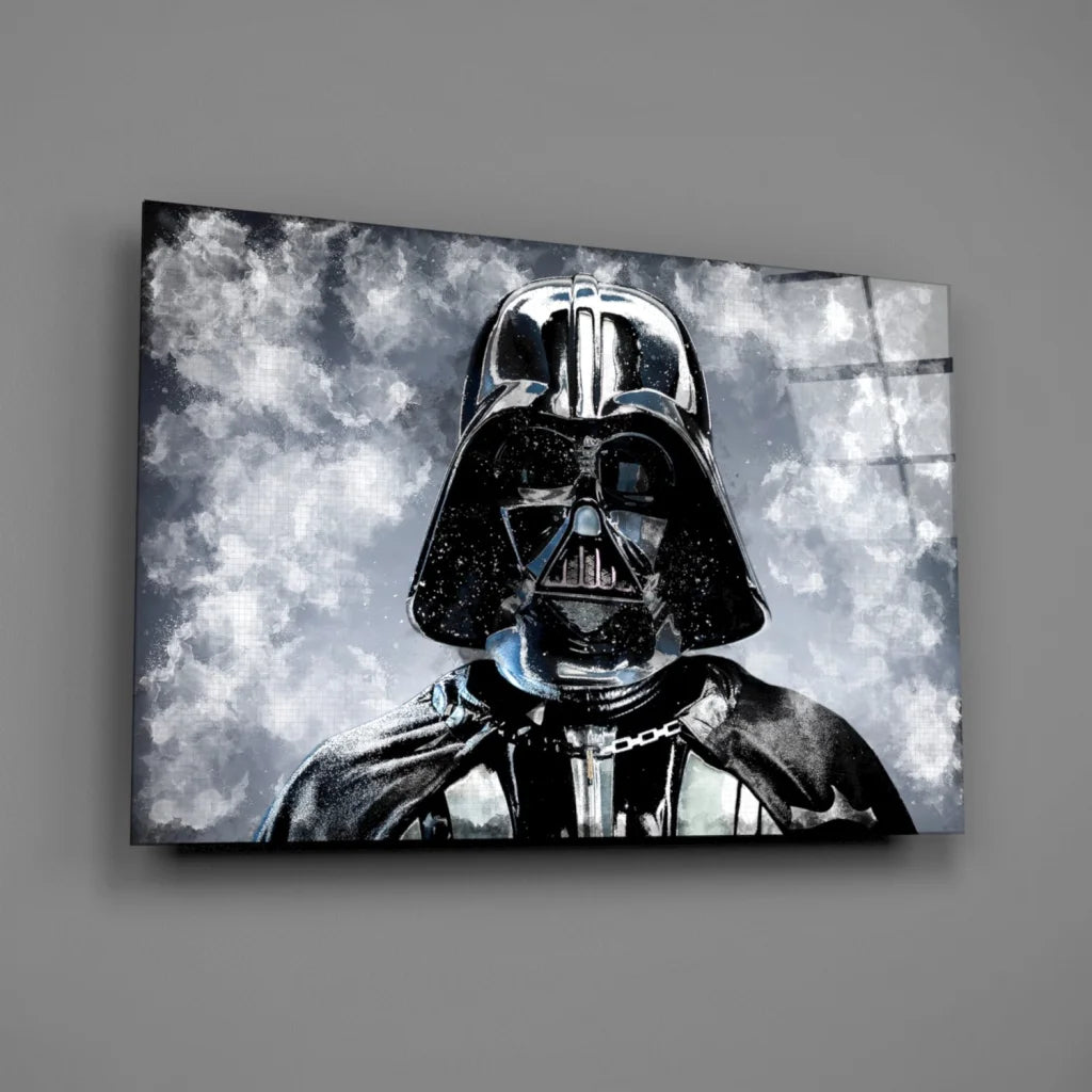 Darth Vader glass wall art with black silver metallic highlights